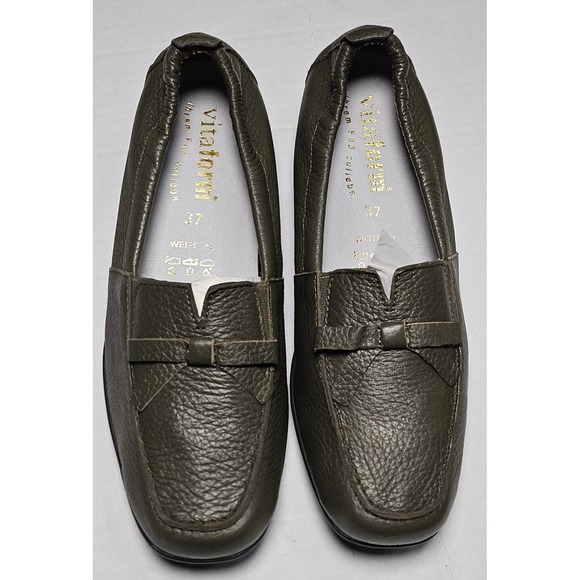Vitaform Shoes - Vitaform Olive Green Leather Loafer Flats Bow Comfort Shoes Womens EU 37/US‎ 7